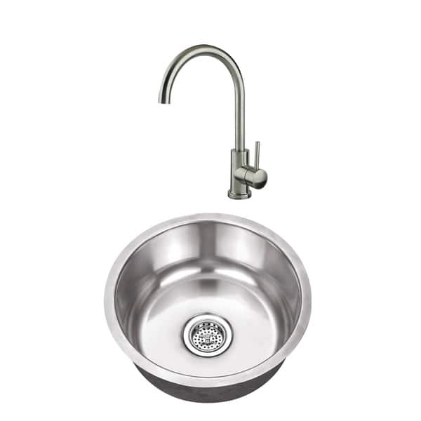 Undermount Stainless Steel 17-1/8 in. Round Single Bowl Bar Sink with Brushed Nickel Faucet