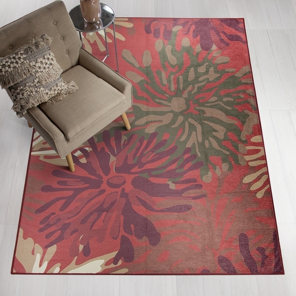 Ruggable Washable Stain Resistant Pet Area Rug Mum Fl Red Ruggable Washable Stain Resistant Pet Area Rug Mum Fl Red 8 X27
