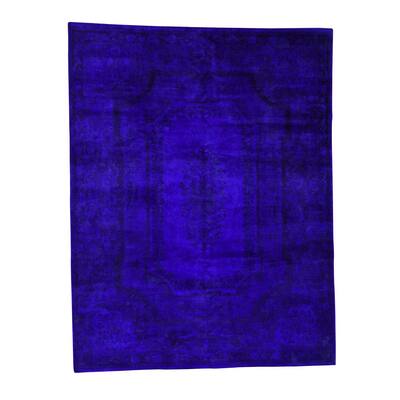 Shahbanu Rugs Purple Overdyed Savonnerie Thick And Plush Hand Knotted Rug - 9'0" x 11'7"