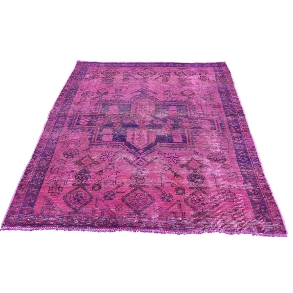 Shahbanu Rugs Hand Knotted Vintage Overdyed Persian Hamadan Hot Shahbanu Rugs Hand Knotted Vintage Overdyed Persian Hamadan Hot Pink Oriental Rug 4 X27