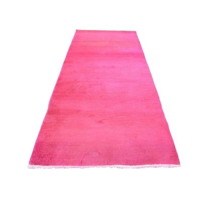 Shahbanu Rugs Hand Knotted Pure Wool Pink Overdyed Gabbeh Runner Rug - 2'10" x 8'2"