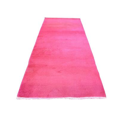 Shahbanu Rugs Hand Knotted Pure Wool Pink Overdyed Gabbeh Runner Rug - 2'10" x 8'2"