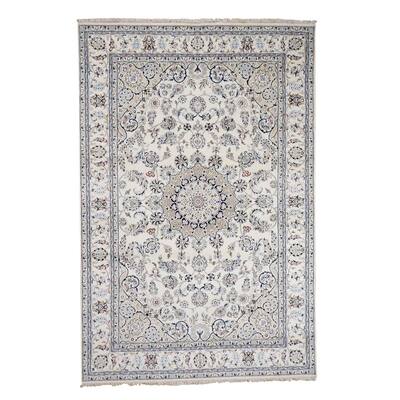 Shahbanu Rugs Wool and Silk 300 Kpsi Ivory Nain Hand-Knotted Oriental Rug - 5'10" X 9'1"