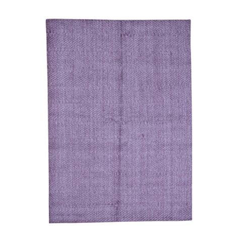 Shahbanu Rugs Hand-Loomed Purple Tone on Tone Pure Wool Oriental Rug - 5'1" x 7'1"