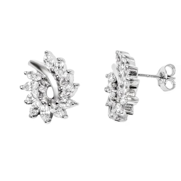 Rhodium Plated Sterling Silver Halo Stud Earrings With Cubic Rhodium Plated Sterling Silver Halo Stud Earrings With Cubic Zirconia