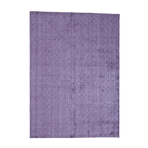 Shahbanu Rugs Tone on Tone Purple Pure Wool Hand Loomed Oriental Rug - 5'0" x 7'0"