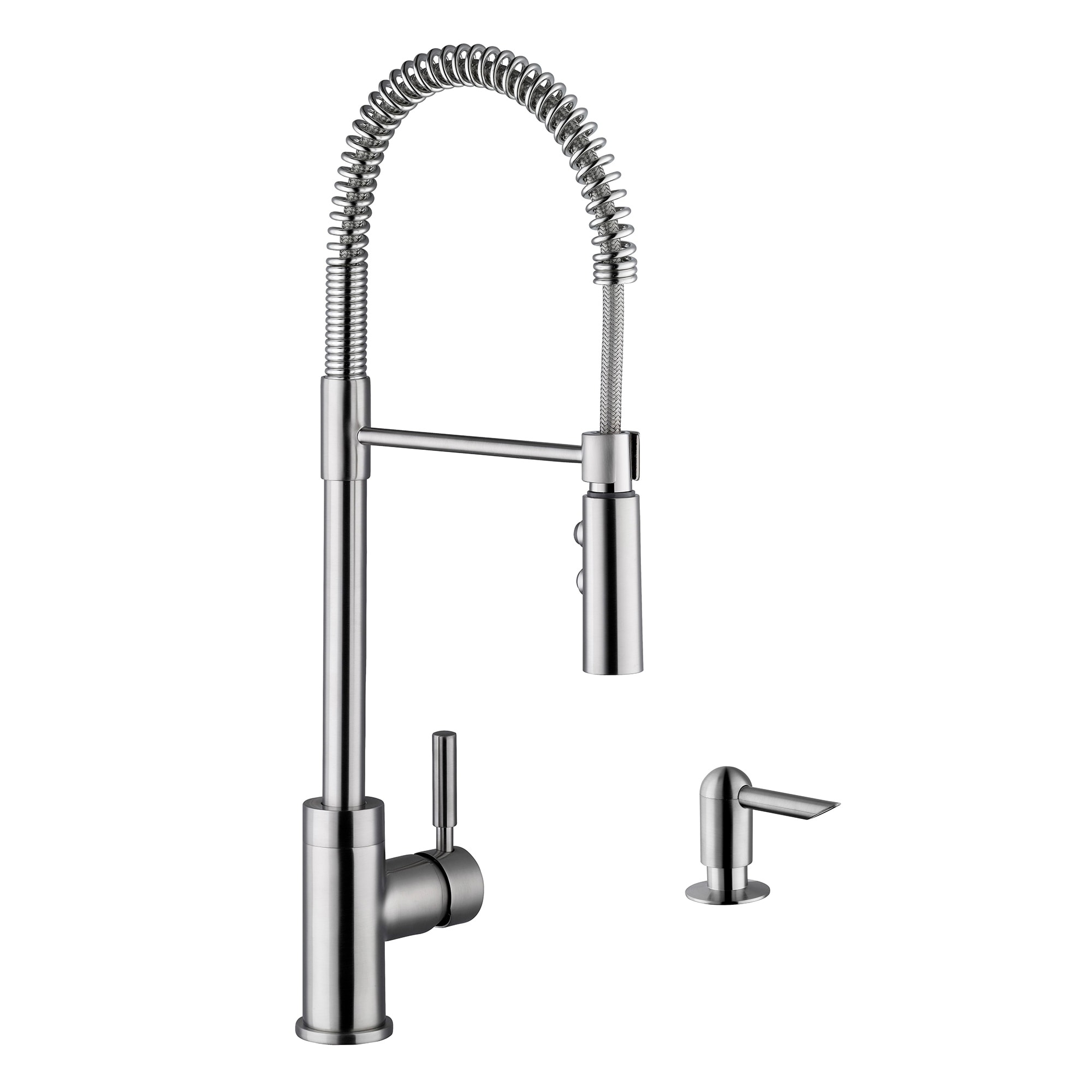 Shop Industrial Pull Down Kitchen Faucet With Dispenser In Brushed