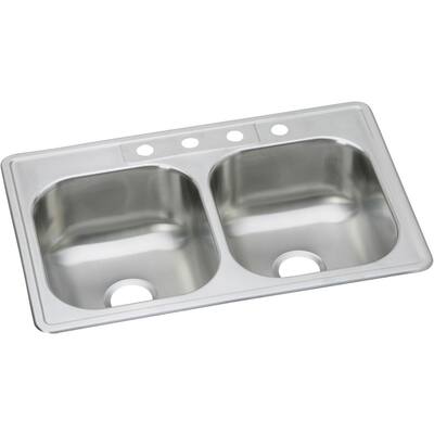 Elkay Dayton Stainless Steel 33" x 21-1/4" x 8-1/16", Equal Double Bowl Top Mount Sink