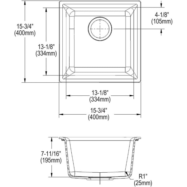 Elkay Quartz Classic 15-3/4" x 15-3/4" x 7-11/16", Single Bowl Dual Mount Bar Sink.. - 15-3/4 x 15-3/4 x 7-11/16