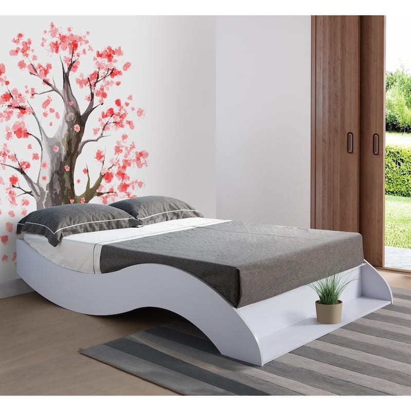 DH BASIC Contemporary White Curved Low-profile Platform Bed by Denhour