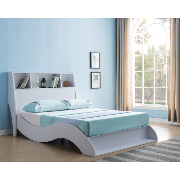 Tara White Platform Bed with Headboard