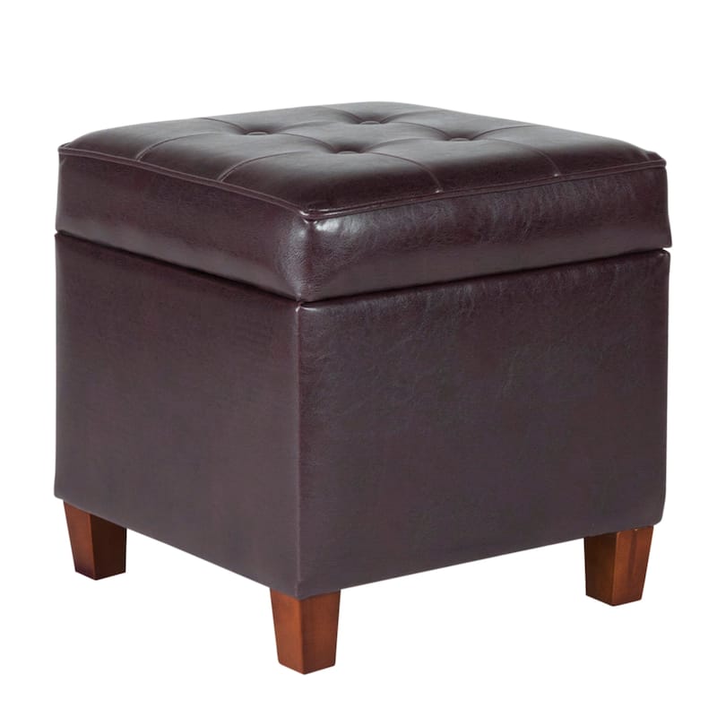 Porch & Den Bittern Square Tufted Faux Leather Storage Ottoman - Brown