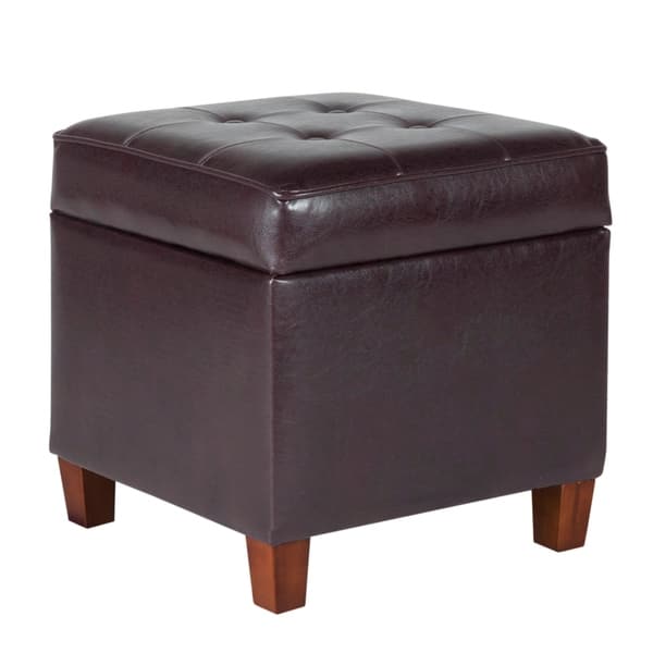 slide 10 of 12, Porch & Den Bittern Square Tufted Faux Leather Storage Ottoman Brown