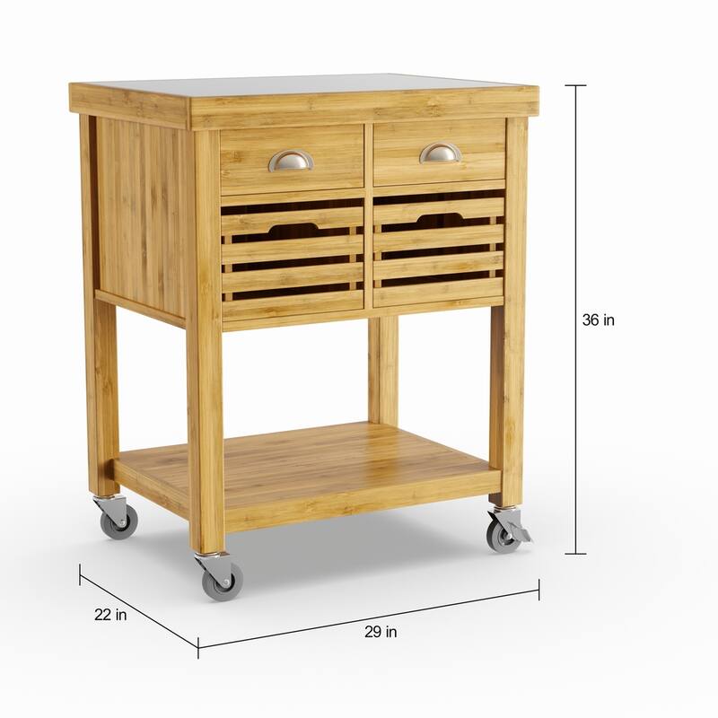 Hemenway Stainless Steel Top Bamboo Kitchen Cart