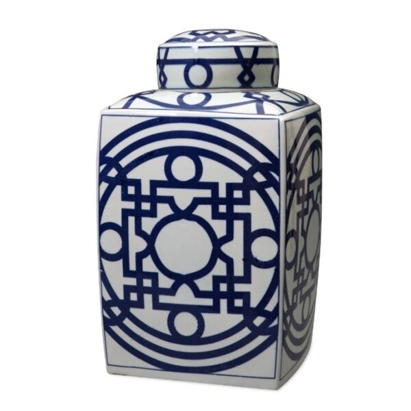 Pattern of Lines Large Square Tea Decorative Jar