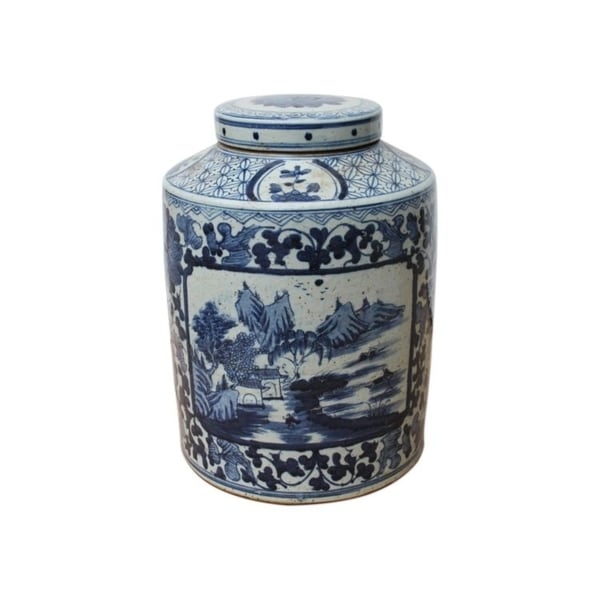 Handmade Dynasty Floral Landscape Medallion Tea Jar