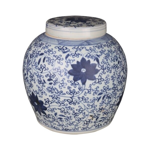 Handmade Twisted Vine Floral Lidded Ming Large Jar