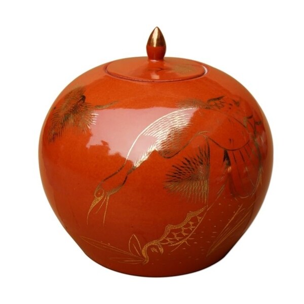 Handmade Gilt Pine and Crane Melon Jar