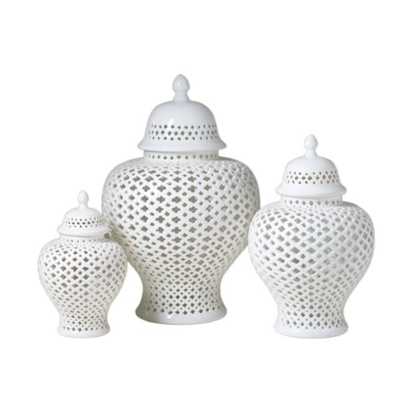 Lattice Ginger Decorative Jar with Lid- 19.5 inch
