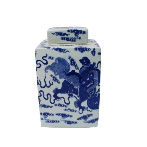 Handmade Foo Dog Square Tea Jar