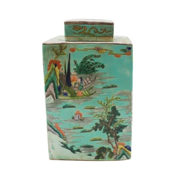 Handmade Square Tea Landscape Motif Jar