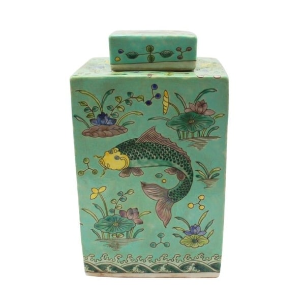 Handmade Square Tea Fish Motif Jar