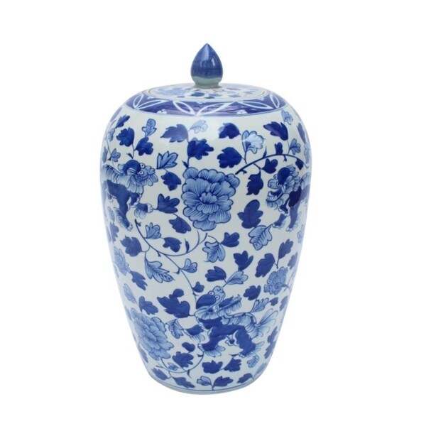 Handmade Foo Dog Peony Lidded Ginger Jar