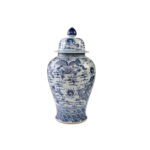Handmade Sea Dragon Motif Large Temple Jar