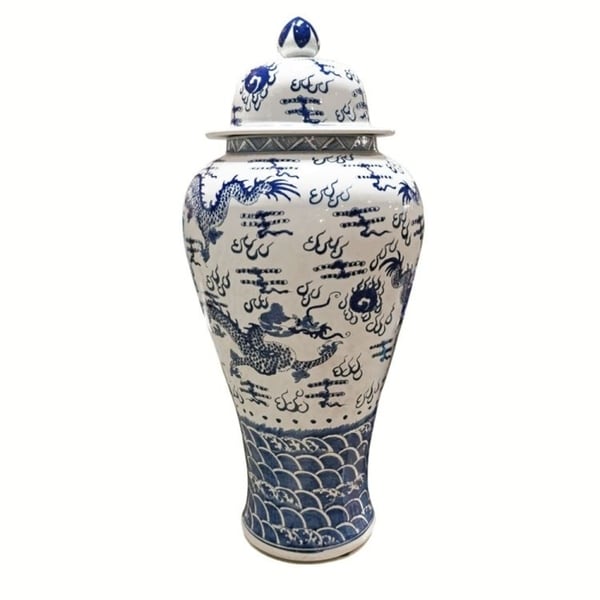 Sea Dragon Motif Extra Large Temple Decorative Jar