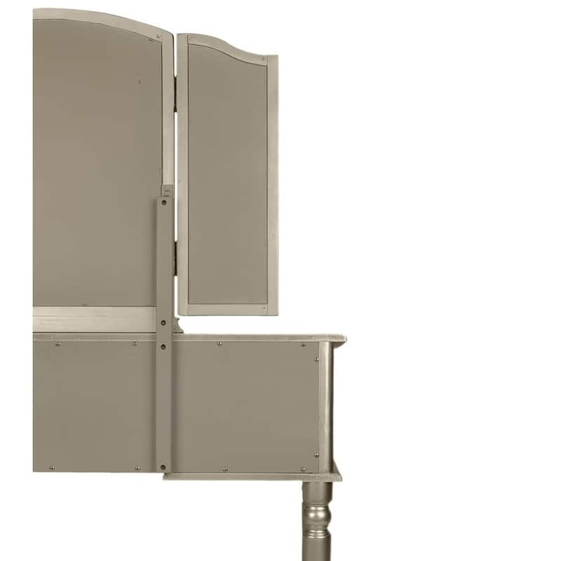 Commodious Vanity Set Featuring Stool And Mirror Silver