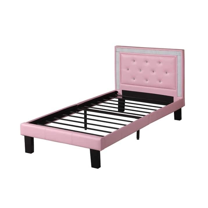 Polyurethane Twin Size Bed In High Headboard In Pink
