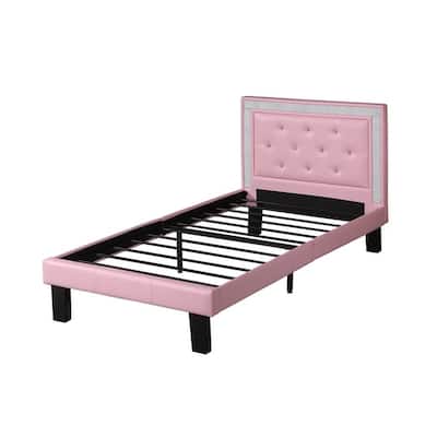 Polyurethane Twin Size Bed In High Headboard In Pink