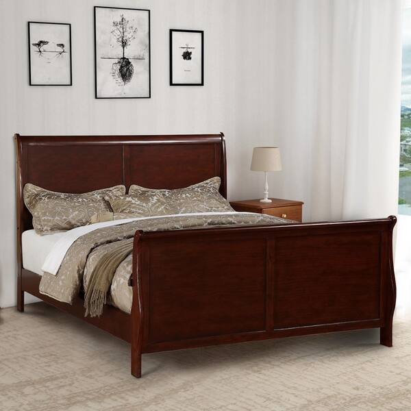 Shop Clean And Convenient E King King Wooden Bed Cherry Finish