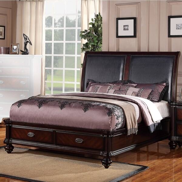 Shop Wooden E King Bed With Black Pu Hb 2 Under Bed Drawers Dark