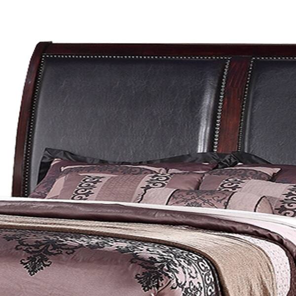 Shop Wooden E King Bed With Black Pu Hb 2 Under Bed Drawers Dark