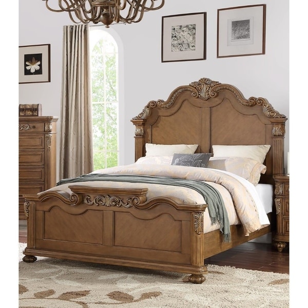 Splendidly Carved C King Wooden Bed Light Brown And Veneer Splendidly Carved C King Wooden Bed Light Brown And Veneer Finish Free Shipping Today 20649531