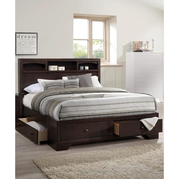Shop Wooden E King Bed With Display Shelves Under Bed Drawers