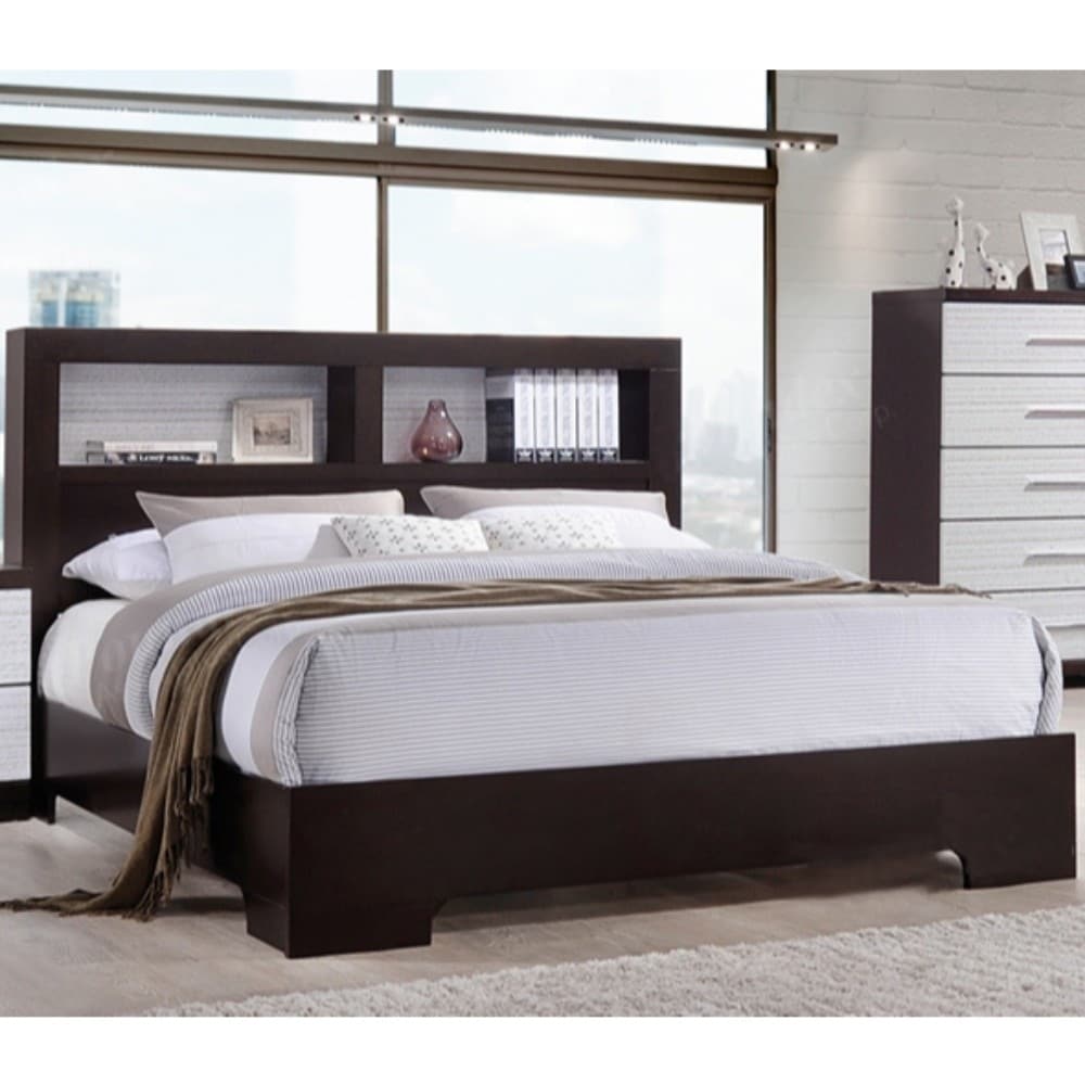 Effortlessly Plain Brown White Wood Queen Bed With Bookcase Headboard Overstock 20649573