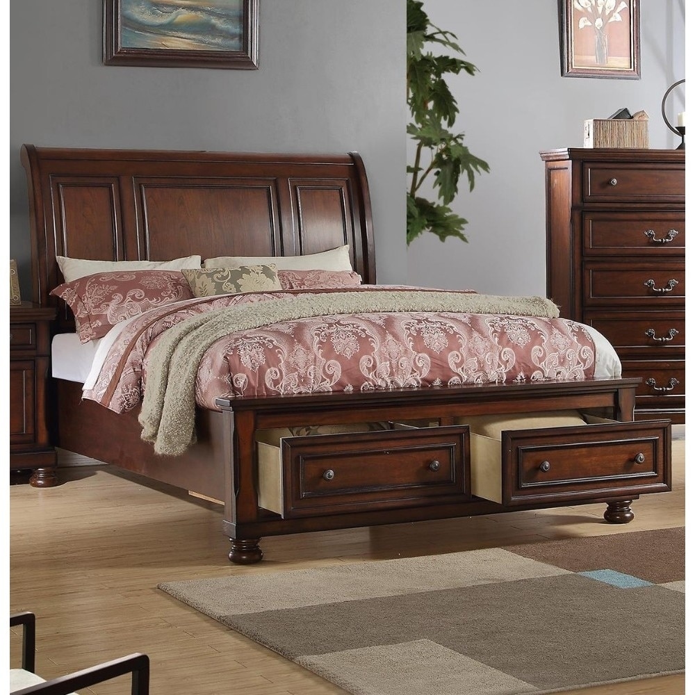 Splendid Wooden Queen Bed Antique Cherry Finish