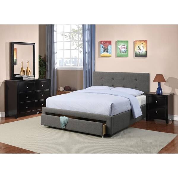 Shop Upholstered Wooden Full Bed With Button Tufted Headboard