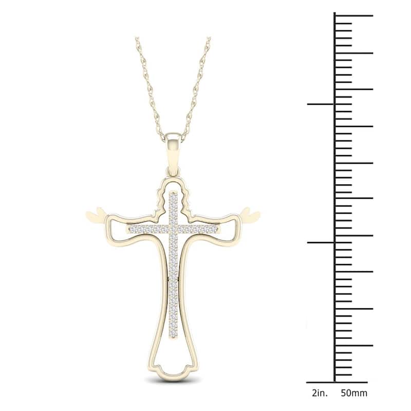 De Couer 10k Gold 1/10ct TDW Diamond Cross Necklace