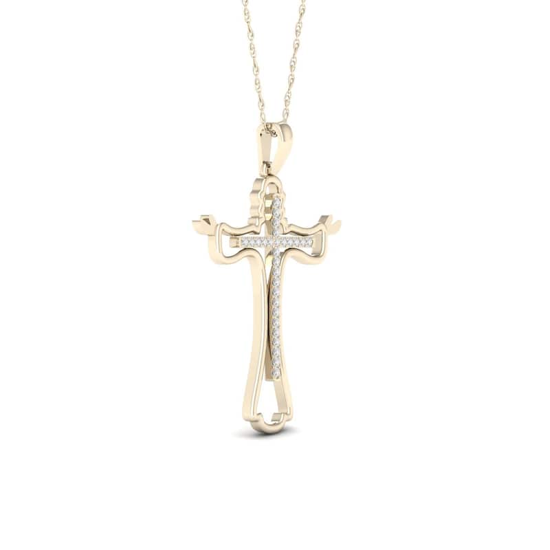 De Couer 10k Gold 1/10ct TDW Diamond Cross Necklace