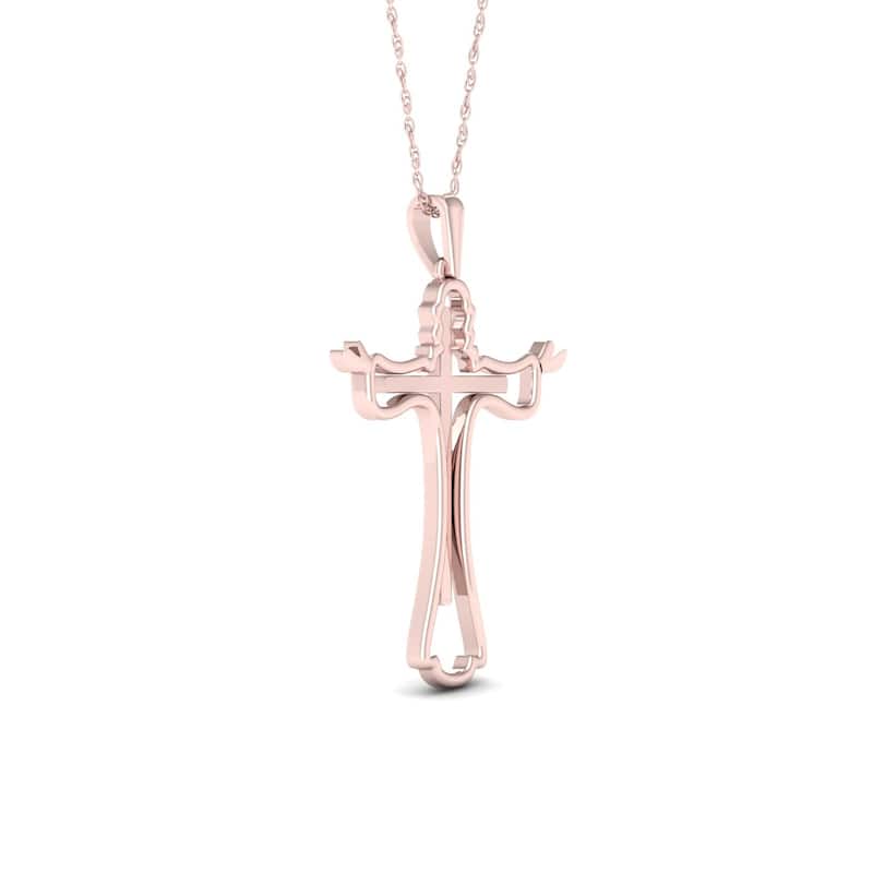 De Couer 10k Gold 1/10ct TDW Diamond Cross Necklace
