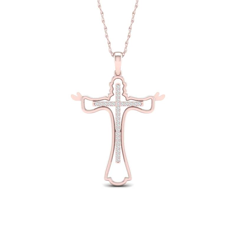 De Couer 10k Gold 1/10ct TDW Diamond Cross Necklace