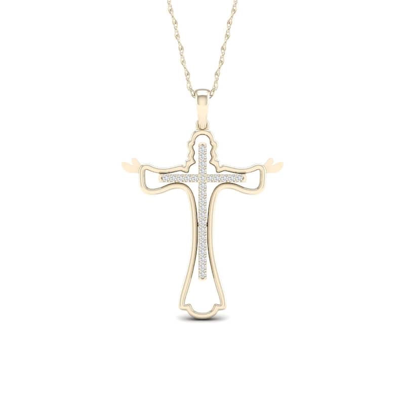 De Couer 10k Gold 1/10ct TDW Diamond Cross Necklace
