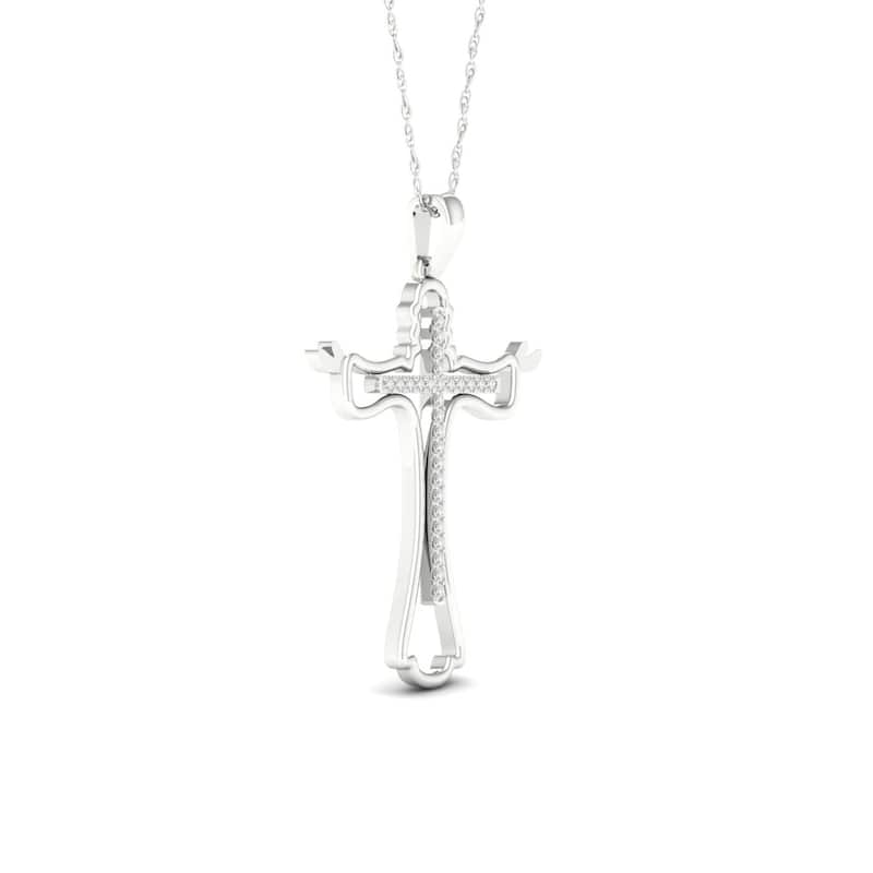 De Couer 10k Gold 1/10ct TDW Diamond Cross Necklace
