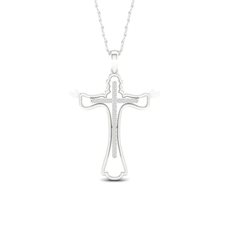 De Couer 10k Gold 1/10ct TDW Diamond Cross Necklace