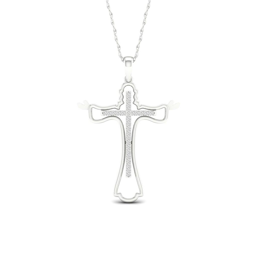 De Couer 10k Gold 1/10ct TDW Diamond Cross Necklace
