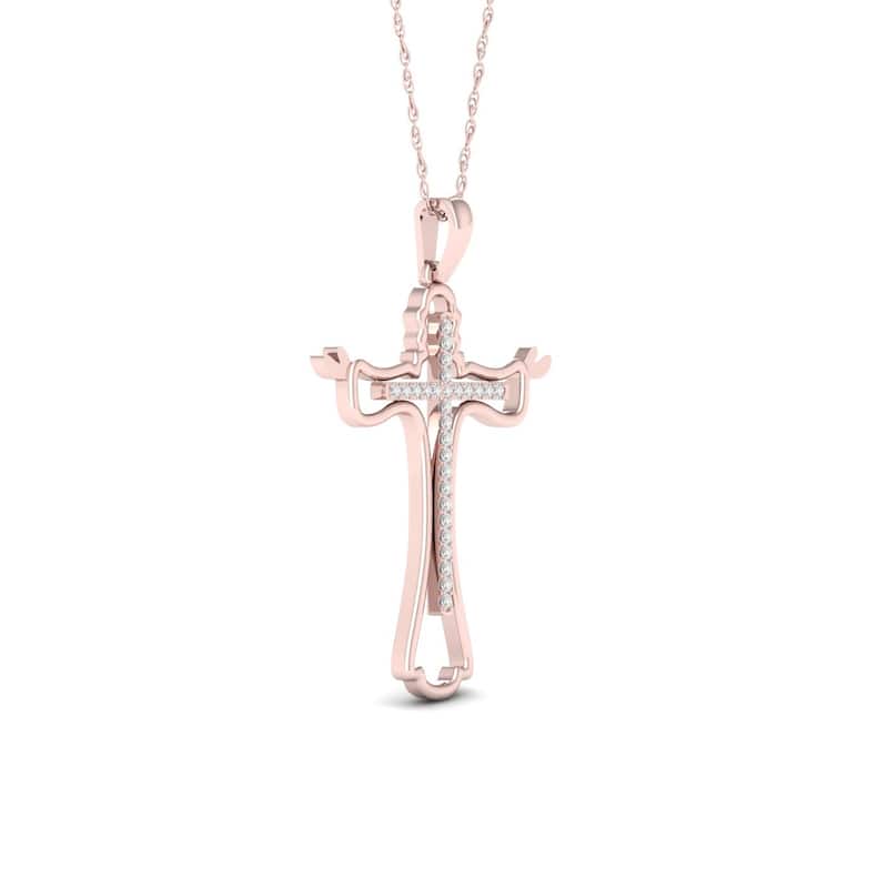 De Couer 10k Gold 1/10ct TDW Diamond Cross Necklace
