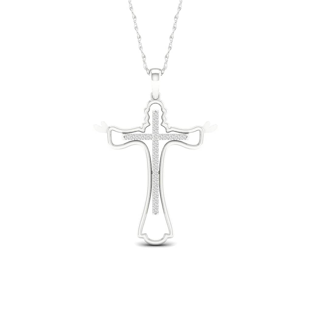 De Couer 10k Gold 1/10ct TDW Diamond Cross Necklace